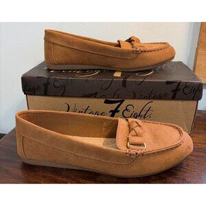 Vintage 7 Eight Womens Tan Faux Suede Loafers With Braided Accent Size 7.5 M